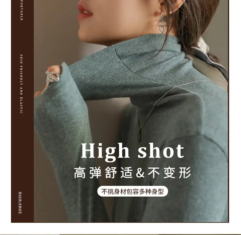 Women Blue Velvet Turtleneck Shirt Autumn Winter — feature 16