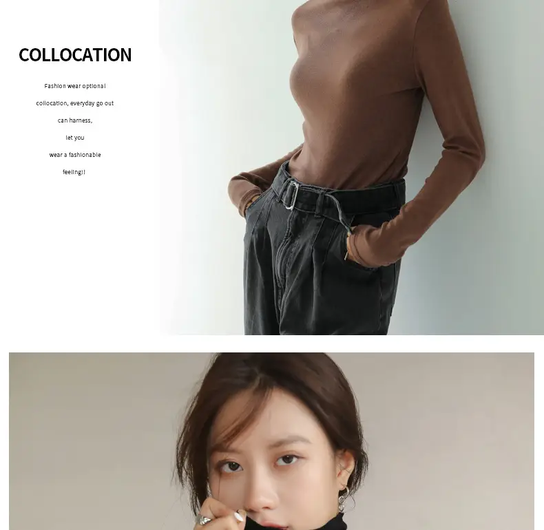 Women Blue Velvet Turtleneck Shirt Autumn Winter — feature 22