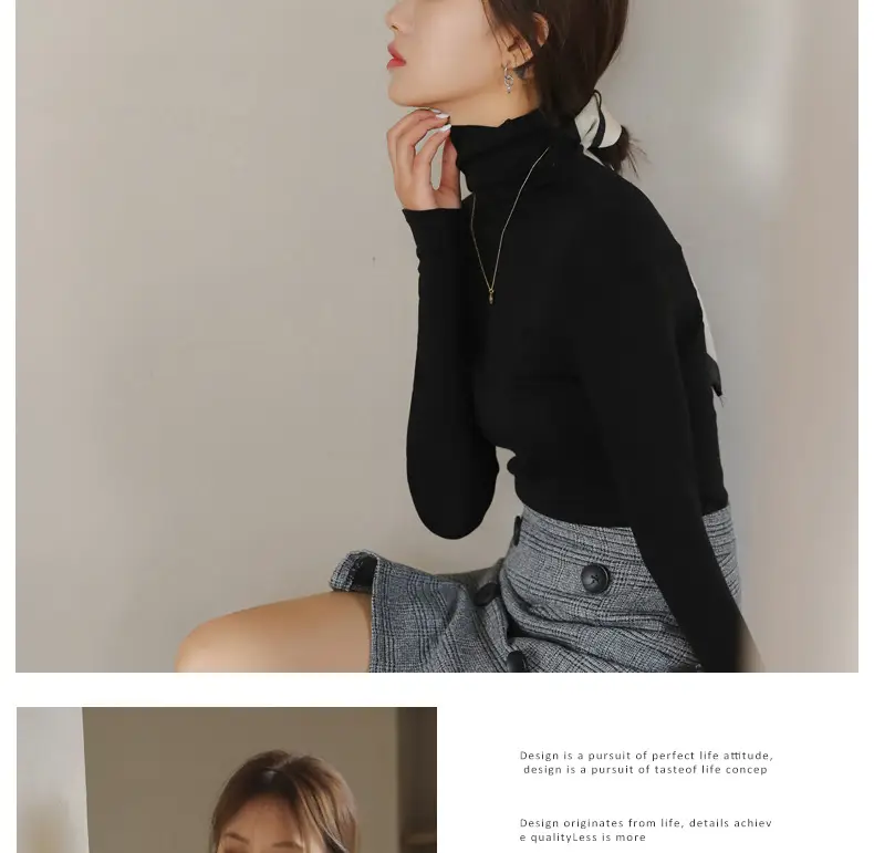Women Blue Velvet Turtleneck Shirt Autumn Winter — feature 24