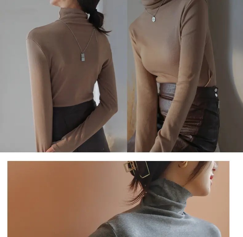 Women Blue Velvet Turtleneck Shirt Autumn Winter — feature 27