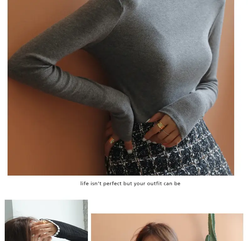 Women Blue Velvet Turtleneck Shirt Autumn Winter — feature 28