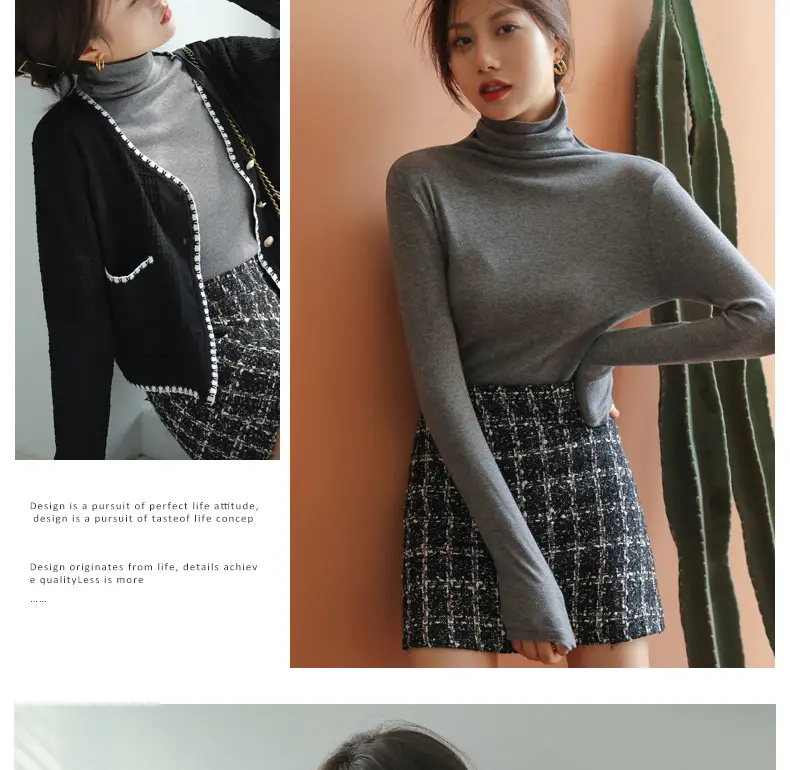 Women Blue Velvet Turtleneck Shirt Autumn Winter — feature 29