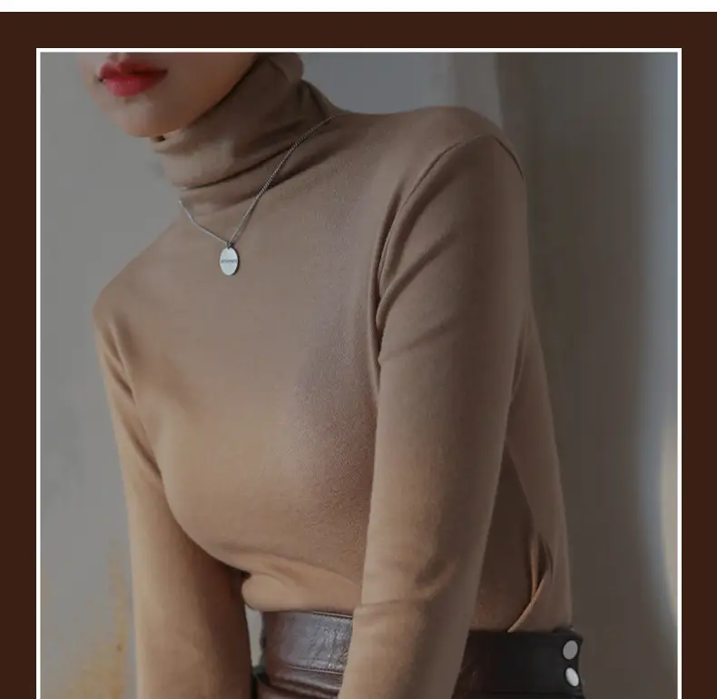 Women Blue Velvet Turtleneck Shirt Autumn Winter — feature 3