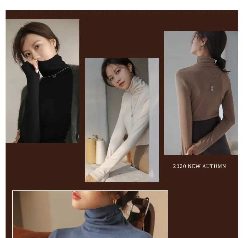 Women Blue Velvet Turtleneck Shirt Autumn Winter — feature 5