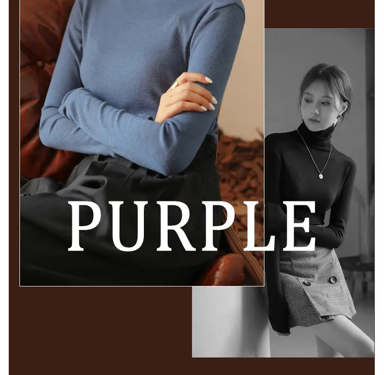 Women Blue Velvet Turtleneck Shirt Autumn Winter — feature 6