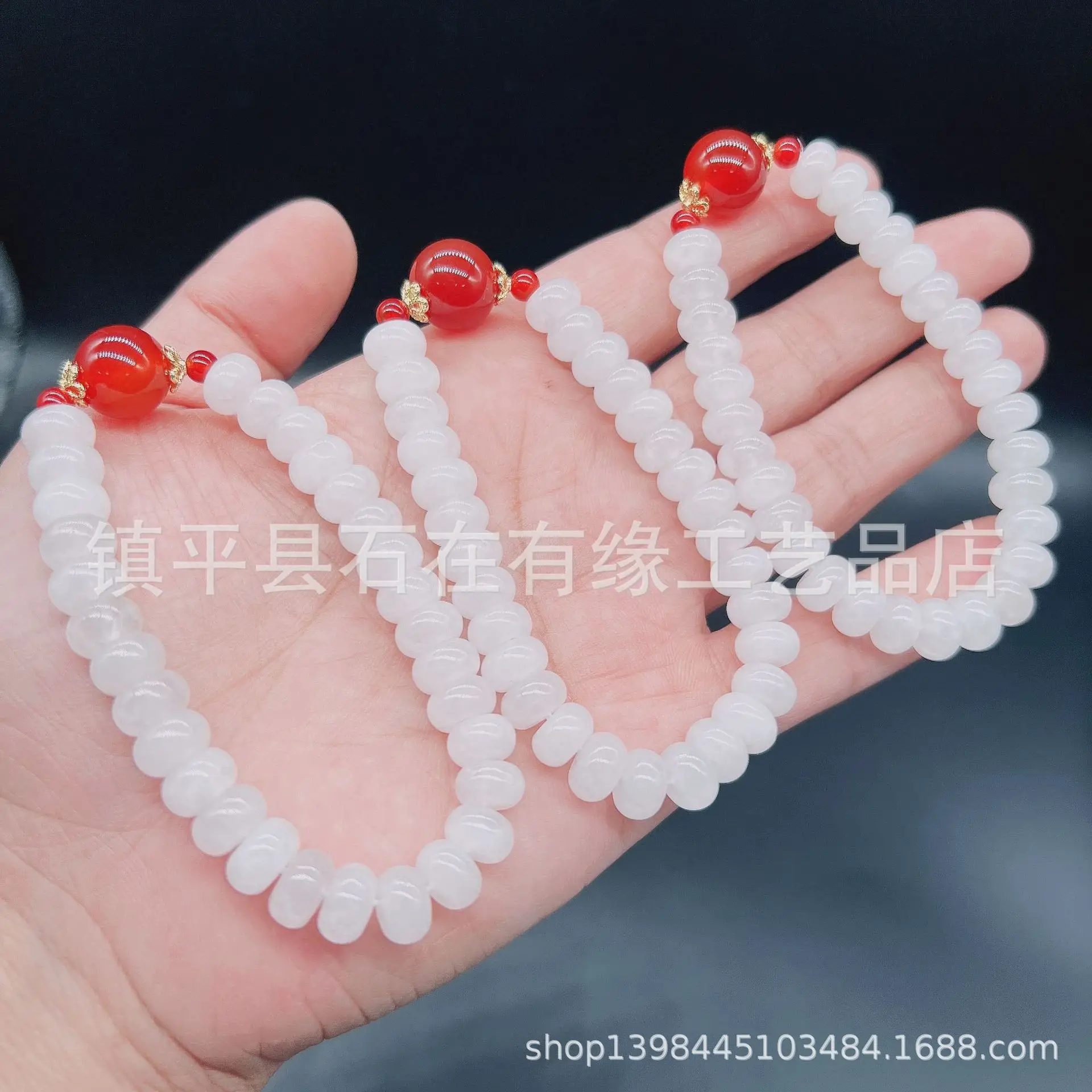 Xinjiang Golden Silk White Jade Round Bead Bracelet - Image 5