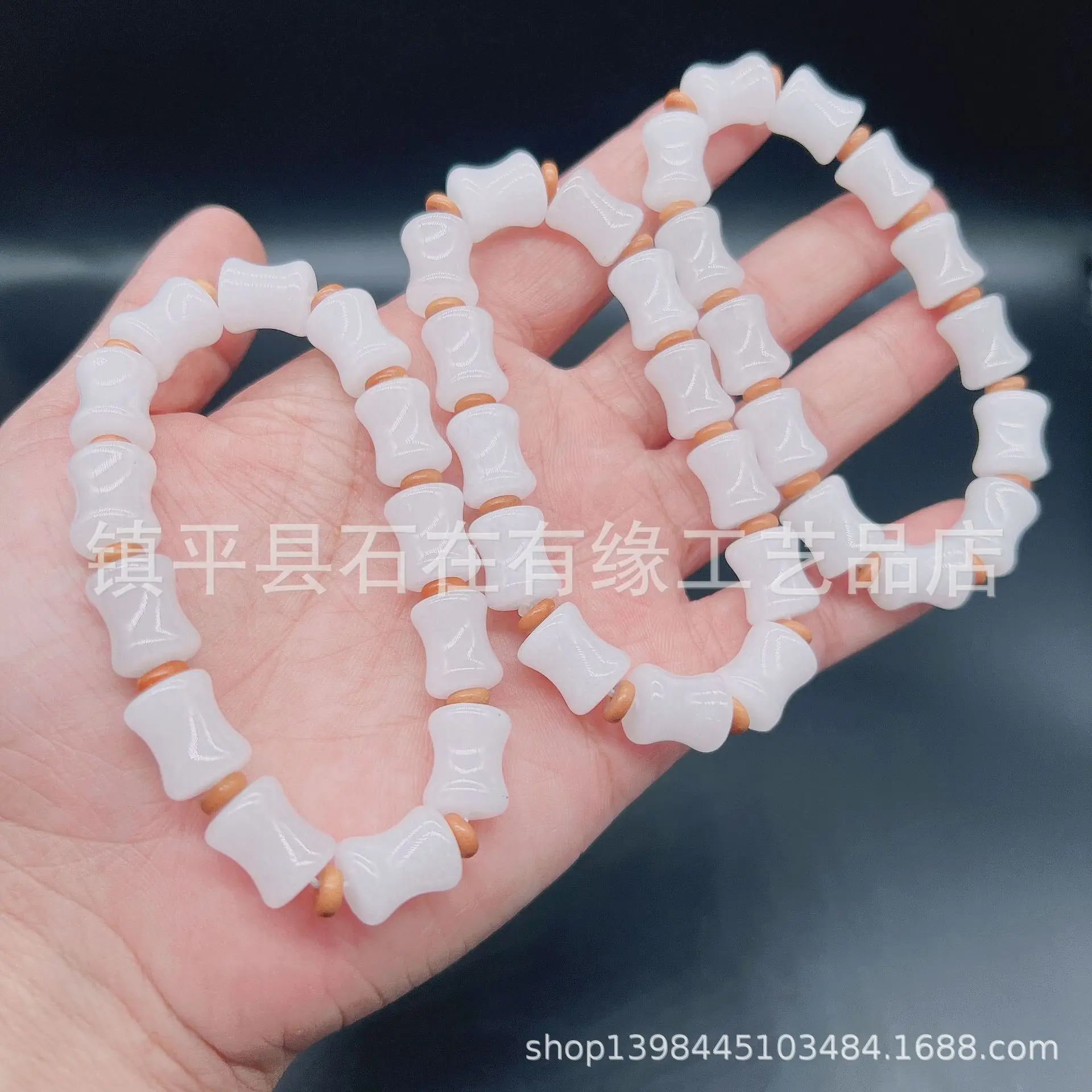 Xinjiang Golden Silk White Jade Round Bead Bracelet - Image 6