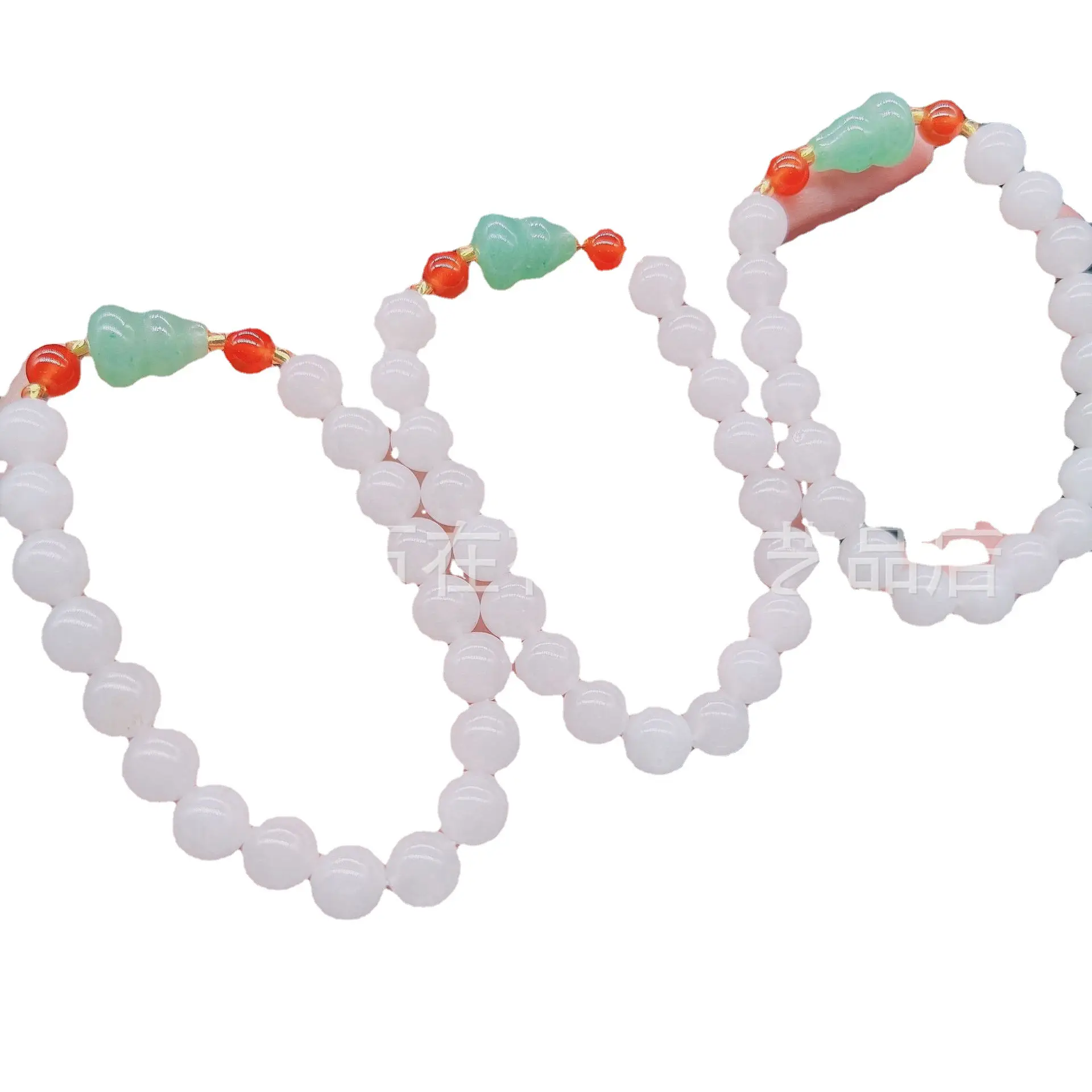 Xinjiang Golden Silk White Jade Round Bead Bracelet - Image 8