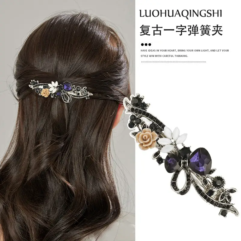 Crystal Flower Hair Clip for Women Elegant Spring Ponytail - Image 3
