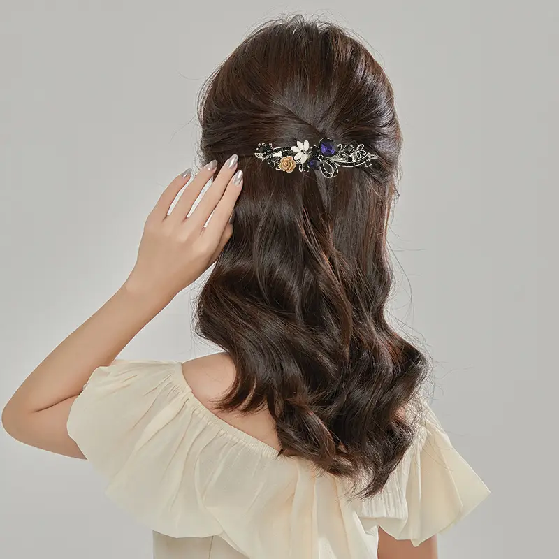 Crystal Flower Hair Clip for Women Elegant Spring Ponytail - Image 4