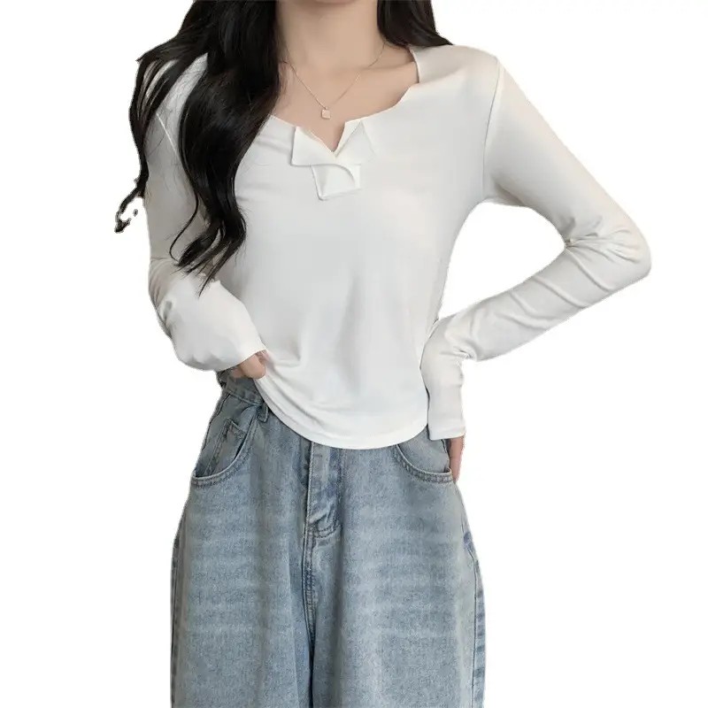 Women Black V-Neck Long Sleeve T-Shirt 2025 - Image 6