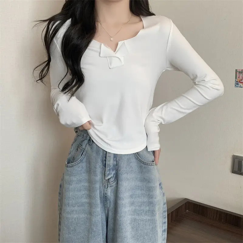 Women Black V-Neck Long Sleeve T-Shirt 2025 — feature 10