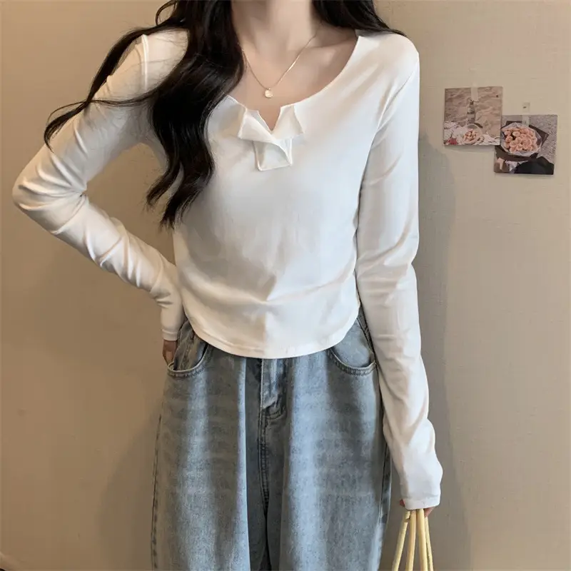 Women Black V-Neck Long Sleeve T-Shirt 2025 — feature 6