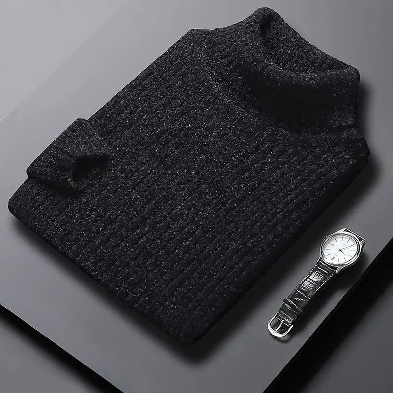 Men's Black Knitted Half-Turtleneck Sweater Winter Warm - Image 3