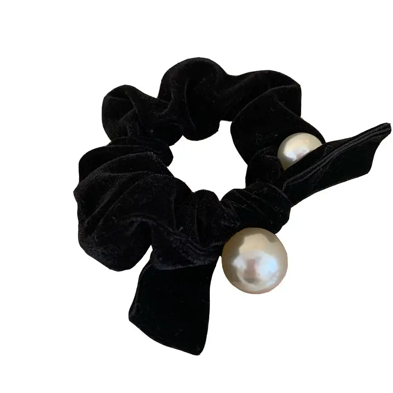 Black Velvet Pearl Hair Ring for Women