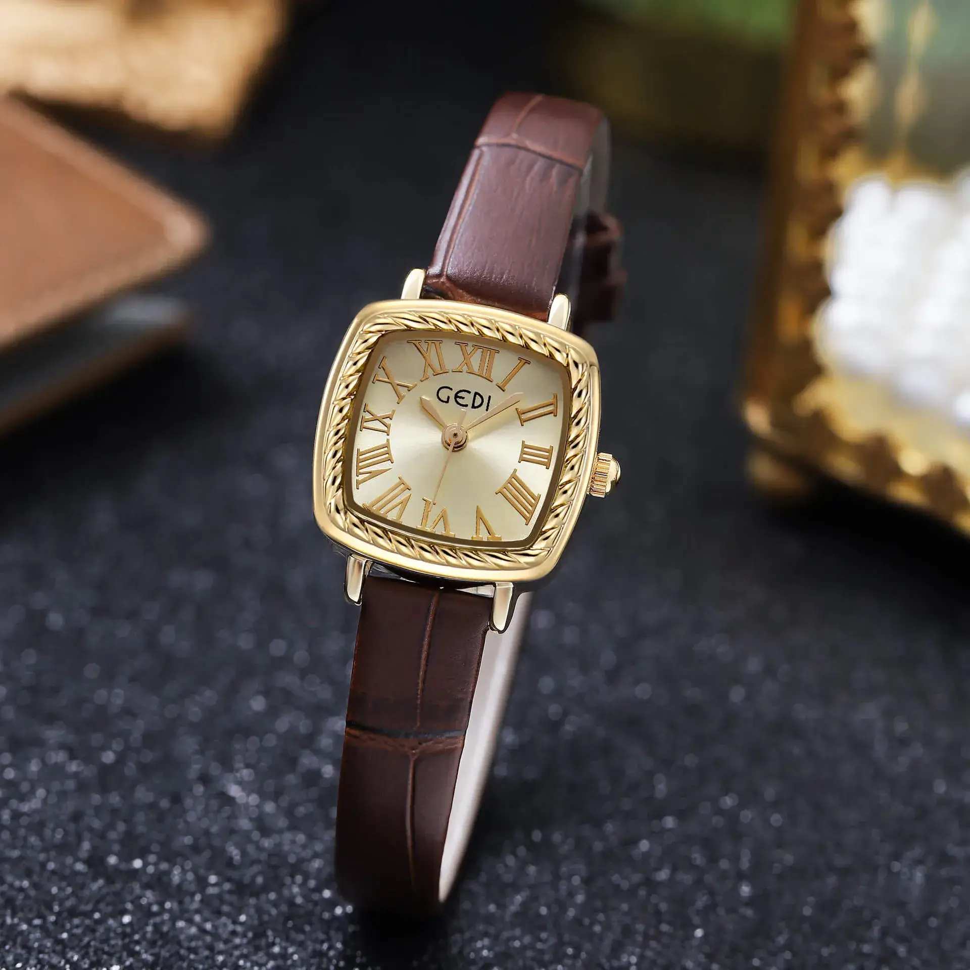 Gold Square Dial Women's Quartz Waterproof Wristwatch - Image 7