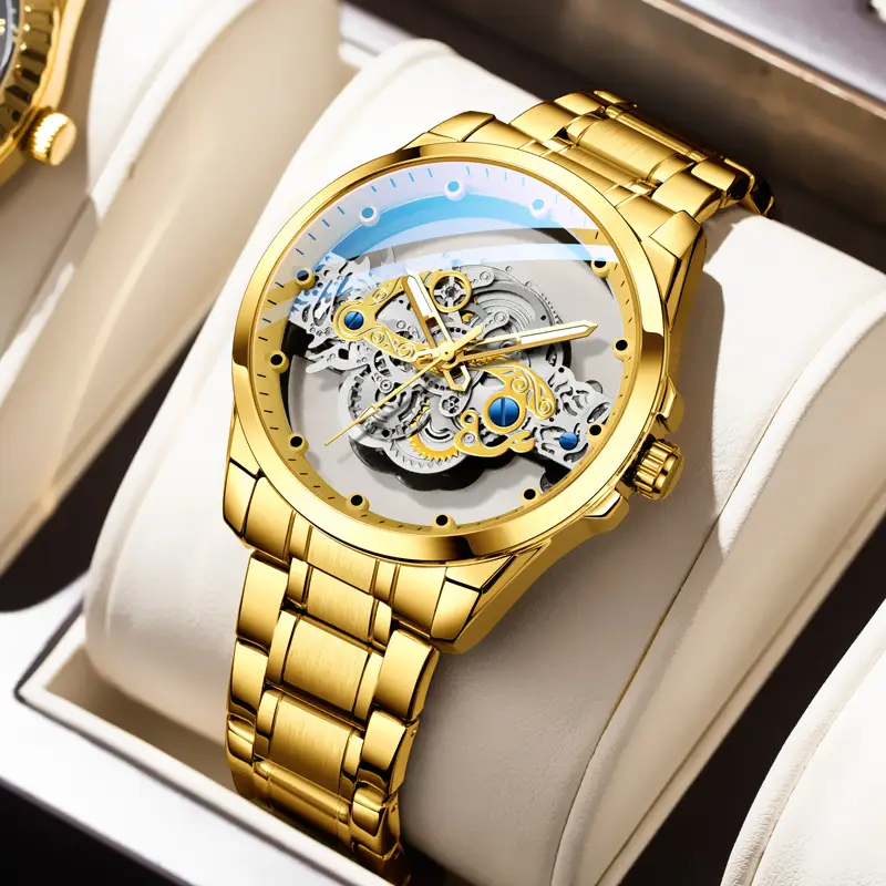New hollow transparent full-automatic men's watch waterproof luminous foreign trade cross-border tremolo AliExpress a generation of hair