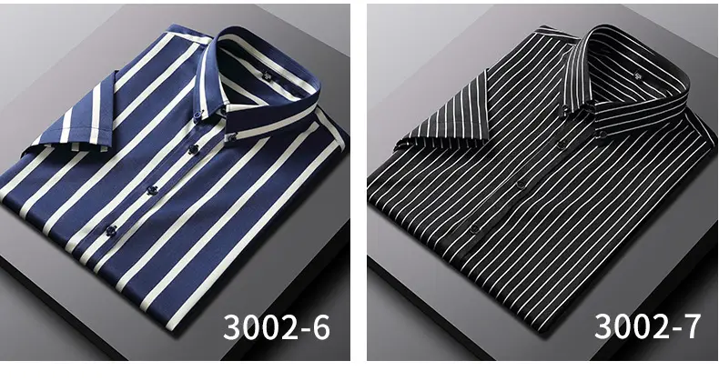 Men's Blue Striped Long Sleeve Shirt Elastic Anti-Wrinkle — feature 10