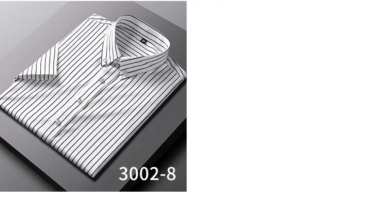 Men's Blue Striped Long Sleeve Shirt Elastic Anti-Wrinkle — feature 11