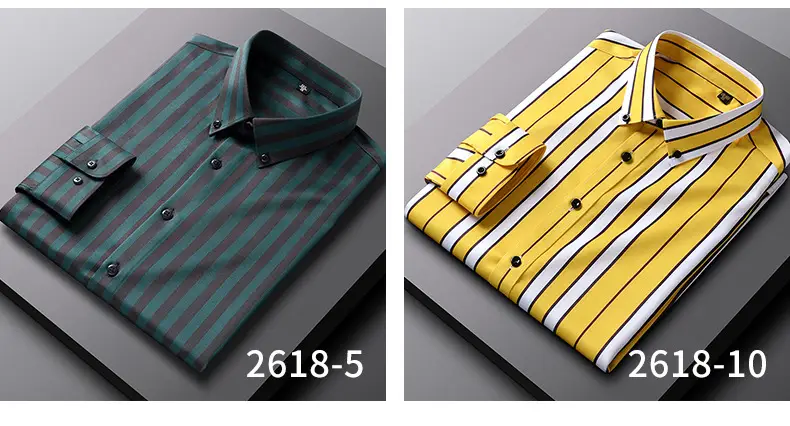 Men's Blue Striped Long Sleeve Shirt Elastic Anti-Wrinkle — feature 31
