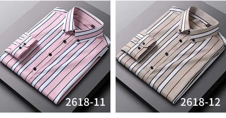 Men's Blue Striped Long Sleeve Shirt Elastic Anti-Wrinkle — feature 32