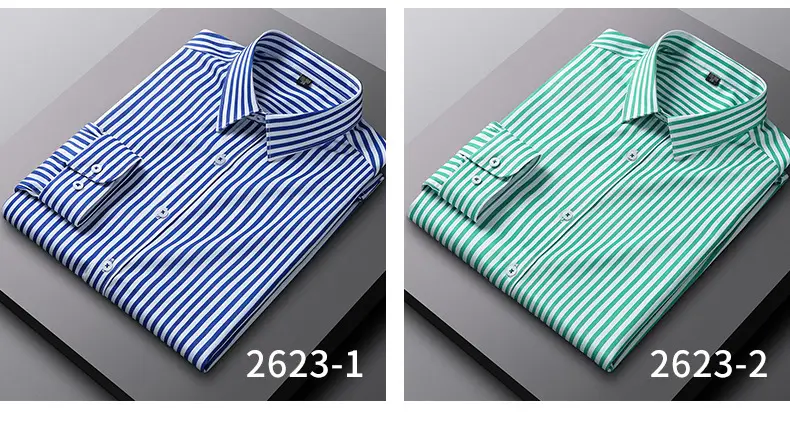 Men's Blue Striped Long Sleeve Shirt Elastic Anti-Wrinkle — feature 33