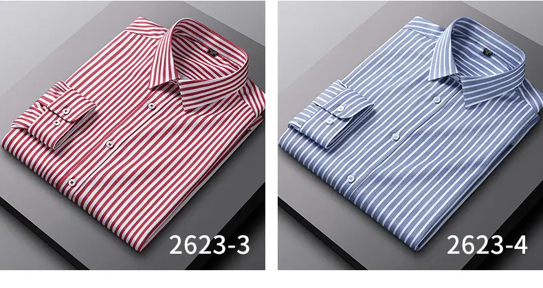 Men's Blue Striped Long Sleeve Shirt Elastic Anti-Wrinkle — feature 34