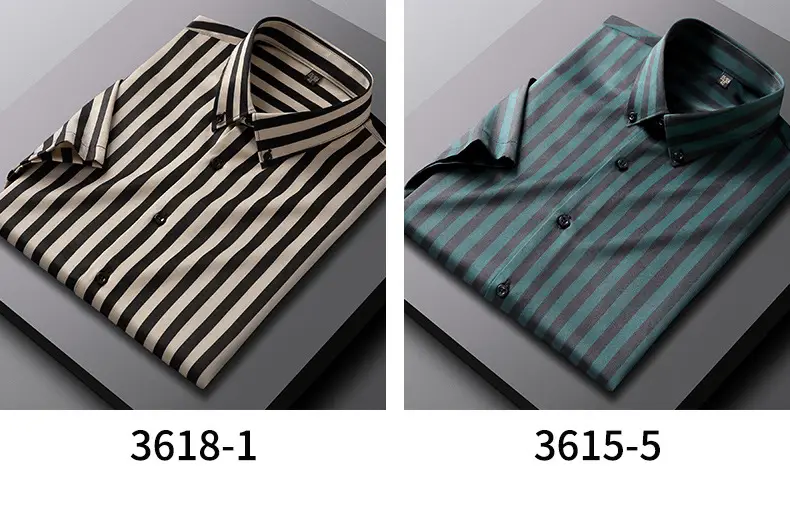 Men's Blue Striped Long Sleeve Shirt Elastic Anti-Wrinkle — feature 37