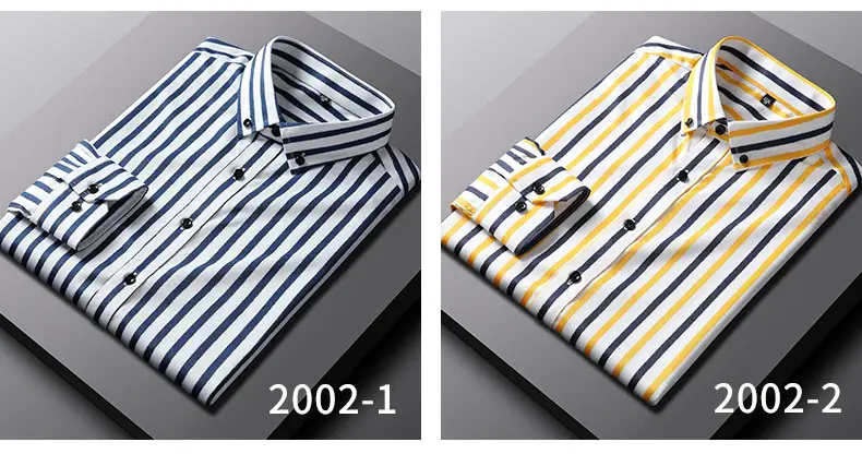 Men's Blue Striped Long Sleeve Shirt Elastic Anti-Wrinkle — feature 6