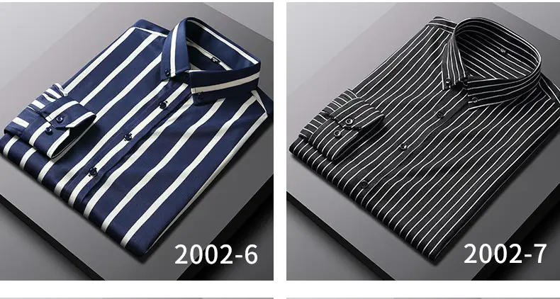 Men's Blue Striped Long Sleeve Shirt Elastic Anti-Wrinkle — feature 7