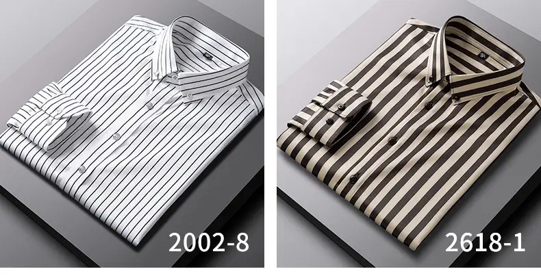 Men's Blue Striped Long Sleeve Shirt Elastic Anti-Wrinkle — feature 8