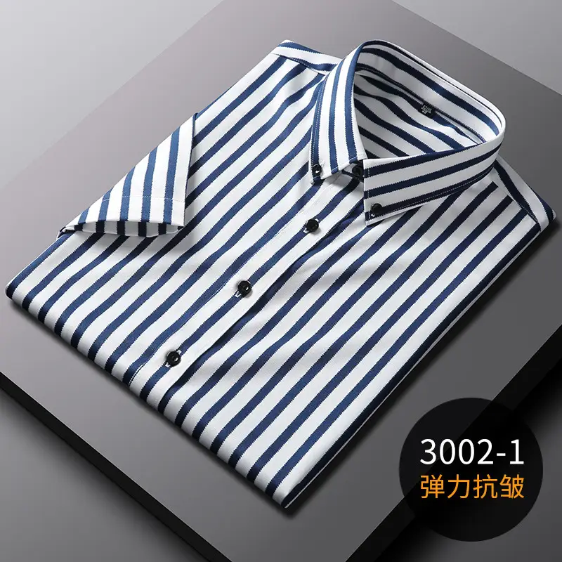 Men's Blue Striped Long Sleeve Shirt Elastic Anti-Wrinkle - Image 18