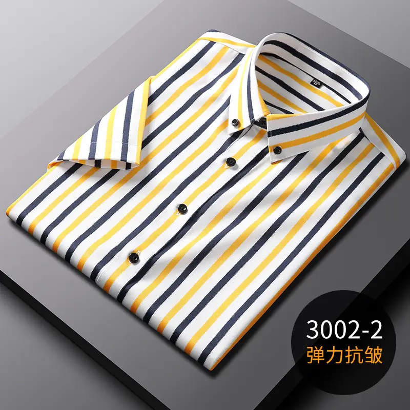Men's Blue Striped Long Sleeve Shirt Elastic Anti-Wrinkle - Image 19