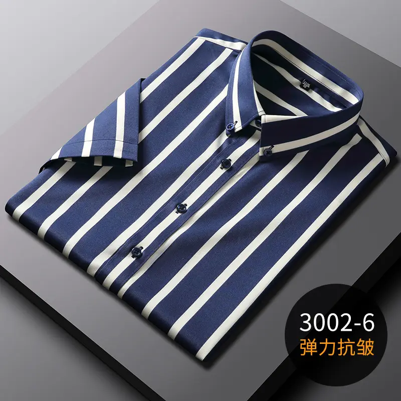 Men's Blue Striped Long Sleeve Shirt Elastic Anti-Wrinkle - Image 20