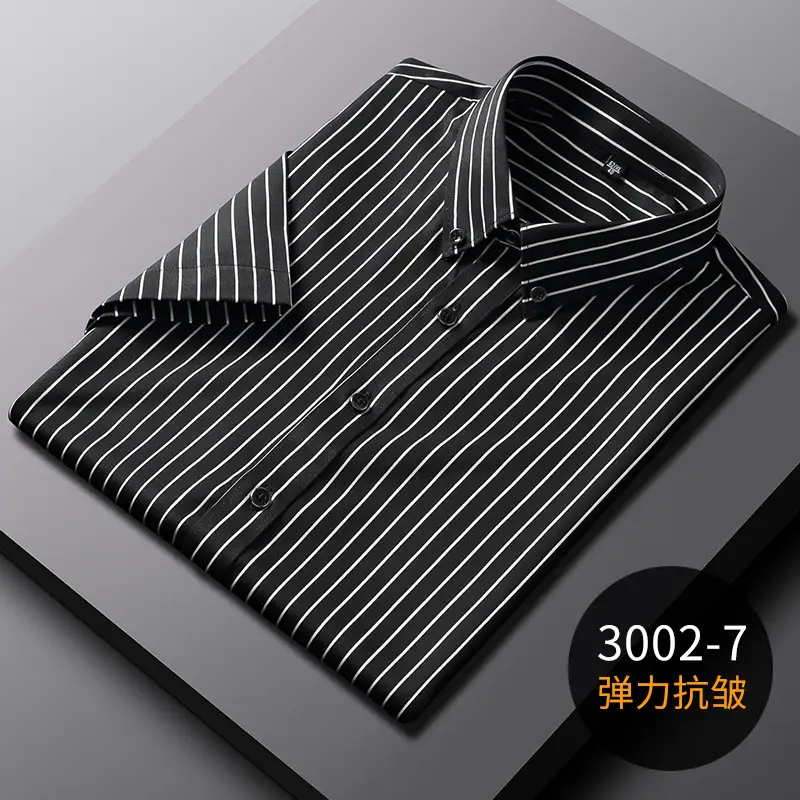 Men's Blue Striped Long Sleeve Shirt Elastic Anti-Wrinkle - Image 21