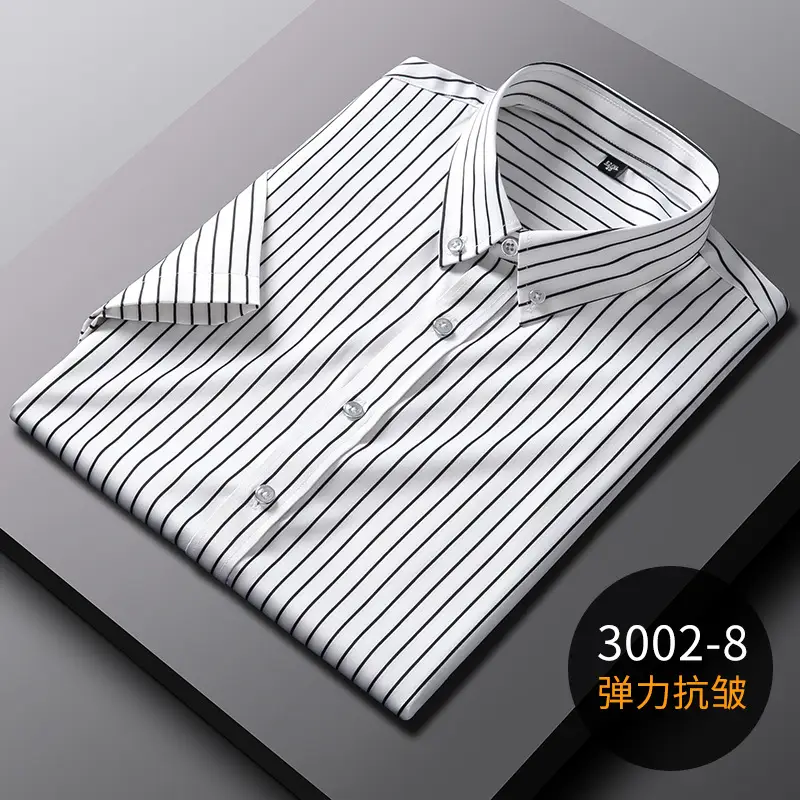 Men's Blue Striped Long Sleeve Shirt Elastic Anti-Wrinkle - Image 22