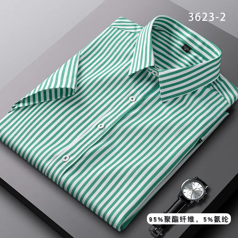 Men's Blue Striped Long Sleeve Shirt Elastic Anti-Wrinkle - Image 24