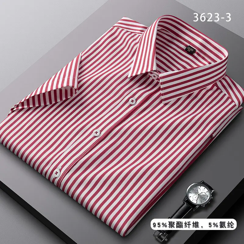Men's Blue Striped Long Sleeve Shirt Elastic Anti-Wrinkle - Image 25