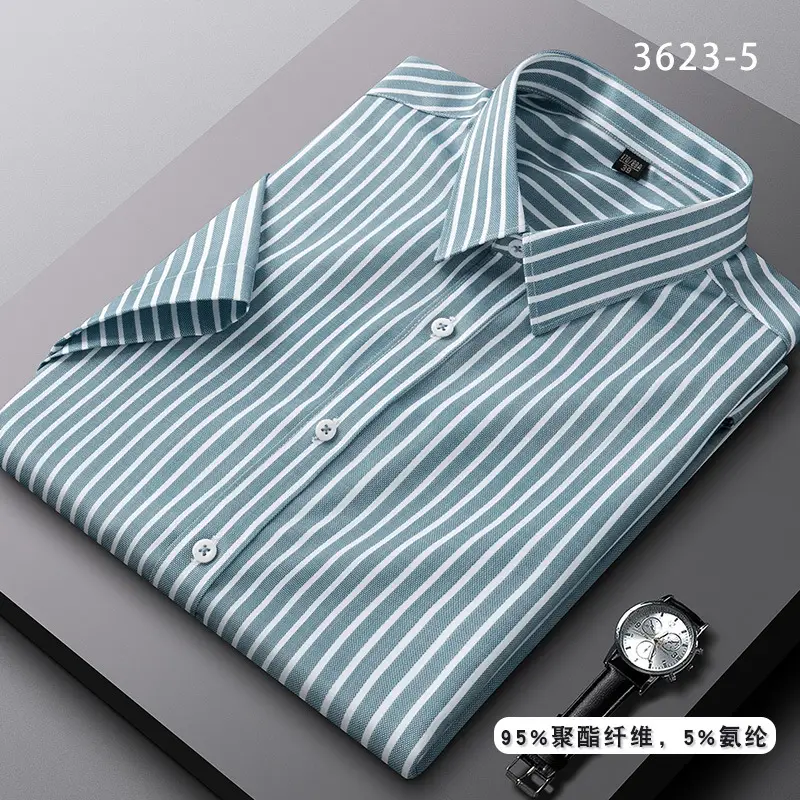 Men's Blue Striped Long Sleeve Shirt Elastic Anti-Wrinkle - Image 27