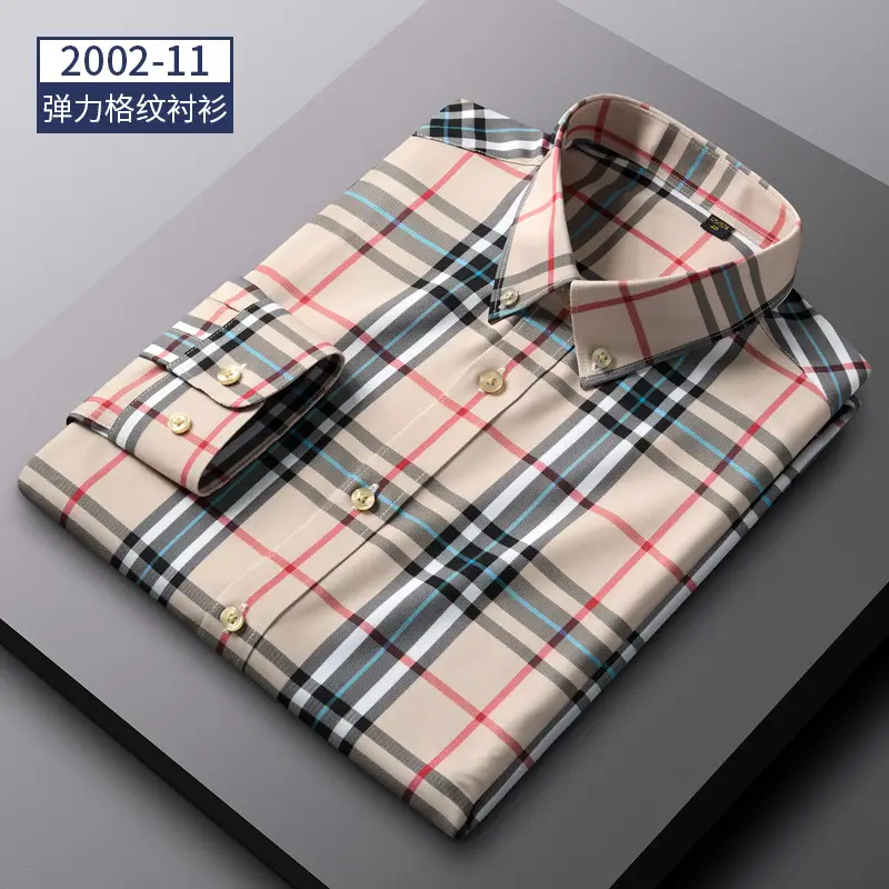 Men's Blue Striped Long Sleeve Shirt Elastic Anti-Wrinkle - Image 3