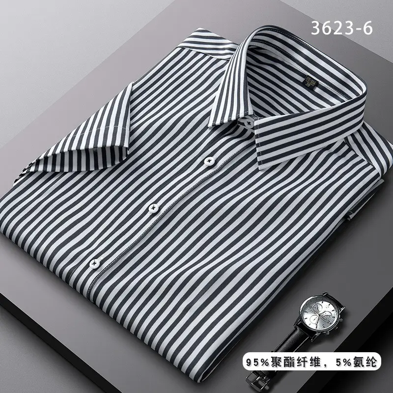 Men's Blue Striped Long Sleeve Shirt Elastic Anti-Wrinkle - Image 28