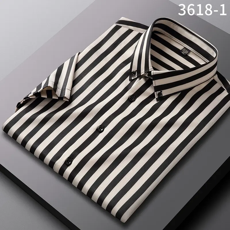 Men's Blue Striped Long Sleeve Shirt Elastic Anti-Wrinkle - Image 29