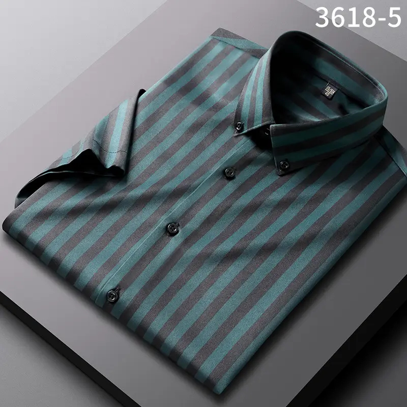 Men's Blue Striped Long Sleeve Shirt Elastic Anti-Wrinkle - Image 30