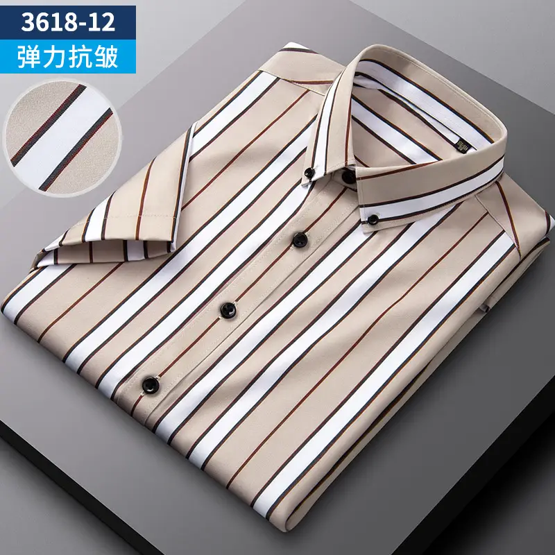 Men's Blue Striped Long Sleeve Shirt Elastic Anti-Wrinkle - Image 31