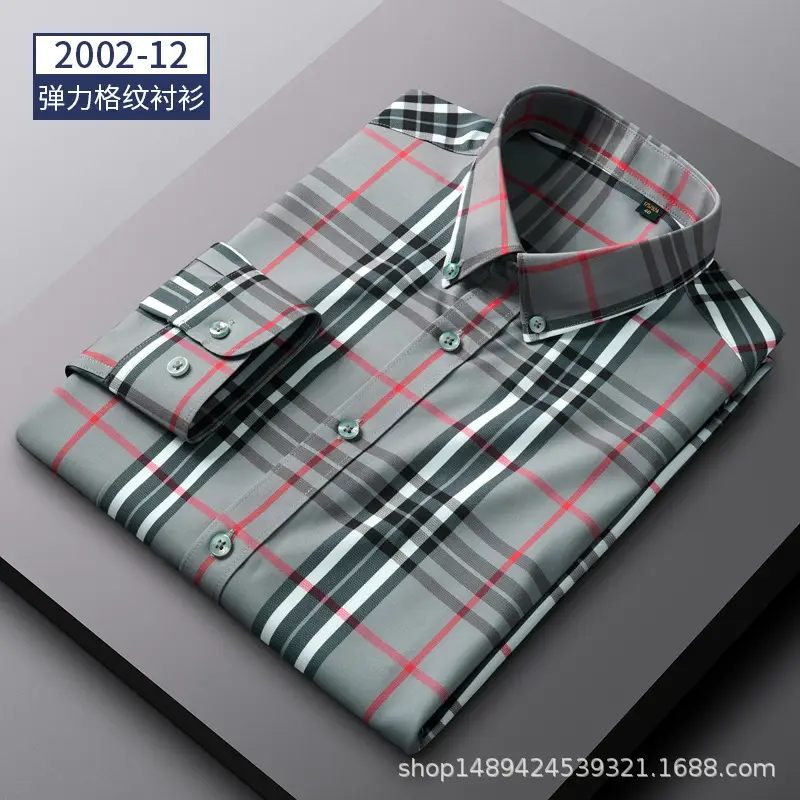 Men's Blue Striped Long Sleeve Shirt Elastic Anti-Wrinkle - Image 4