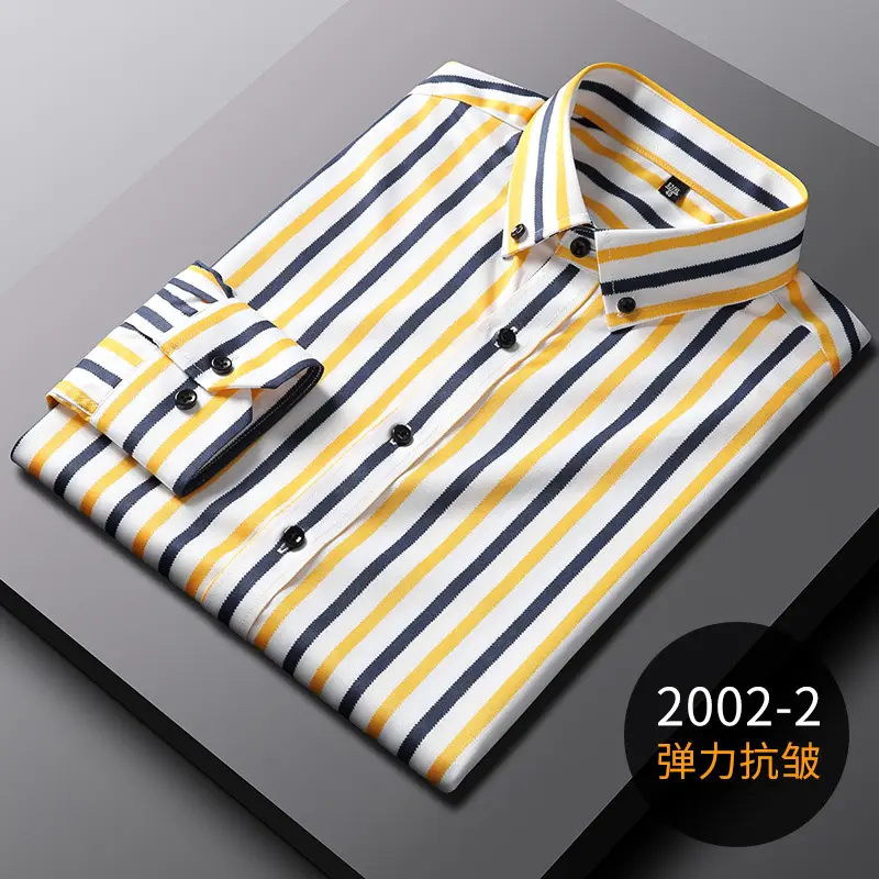 Men's Blue Striped Long Sleeve Shirt Elastic Anti-Wrinkle - Image 6