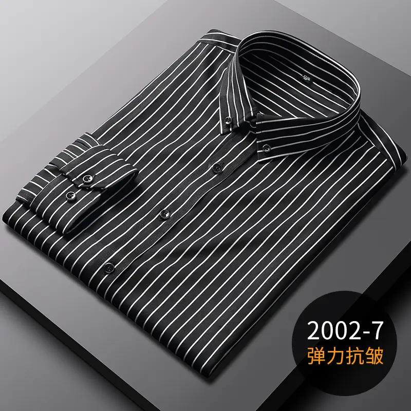Men's Blue Striped Long Sleeve Shirt Elastic Anti-Wrinkle - Image 8