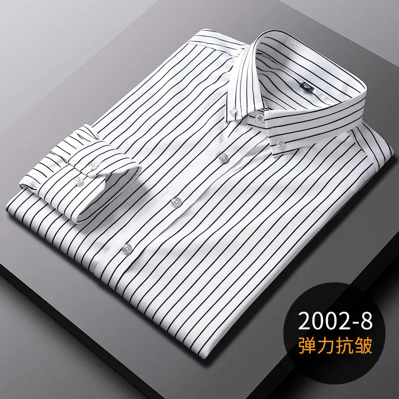Men's Blue Striped Long Sleeve Shirt Elastic Anti-Wrinkle - Image 9