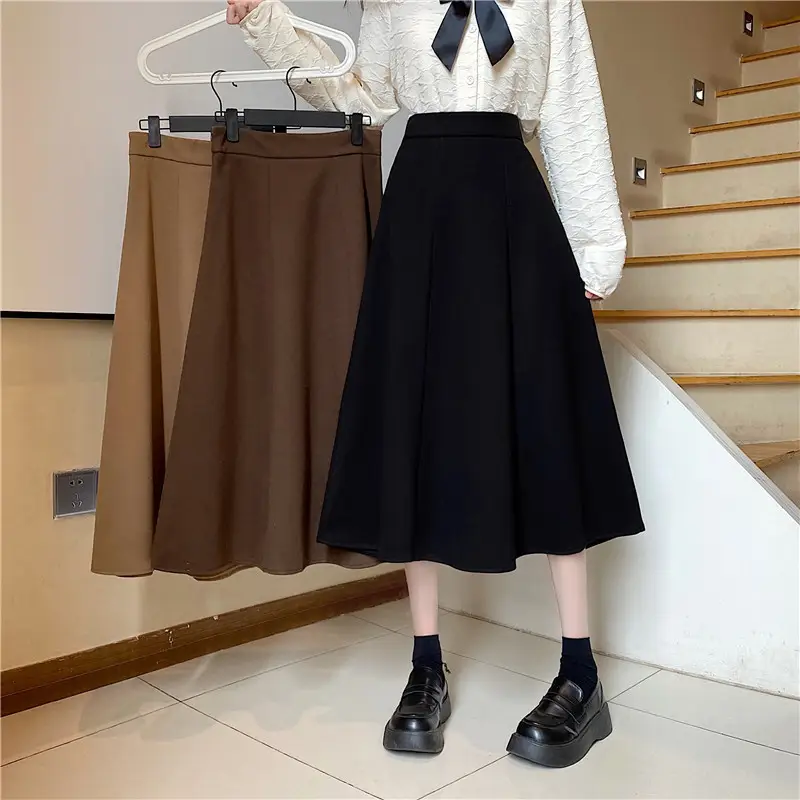 Woolen A-Line Skirt Black High Waist 2022 - Image 4