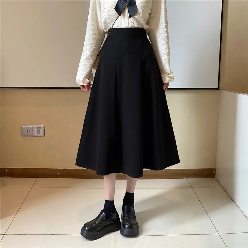 Woolen A-Line Skirt Black High Waist 2022 - Image 5